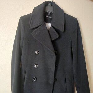 Calvin Klein wool blend double breasted peacoat, size S, black